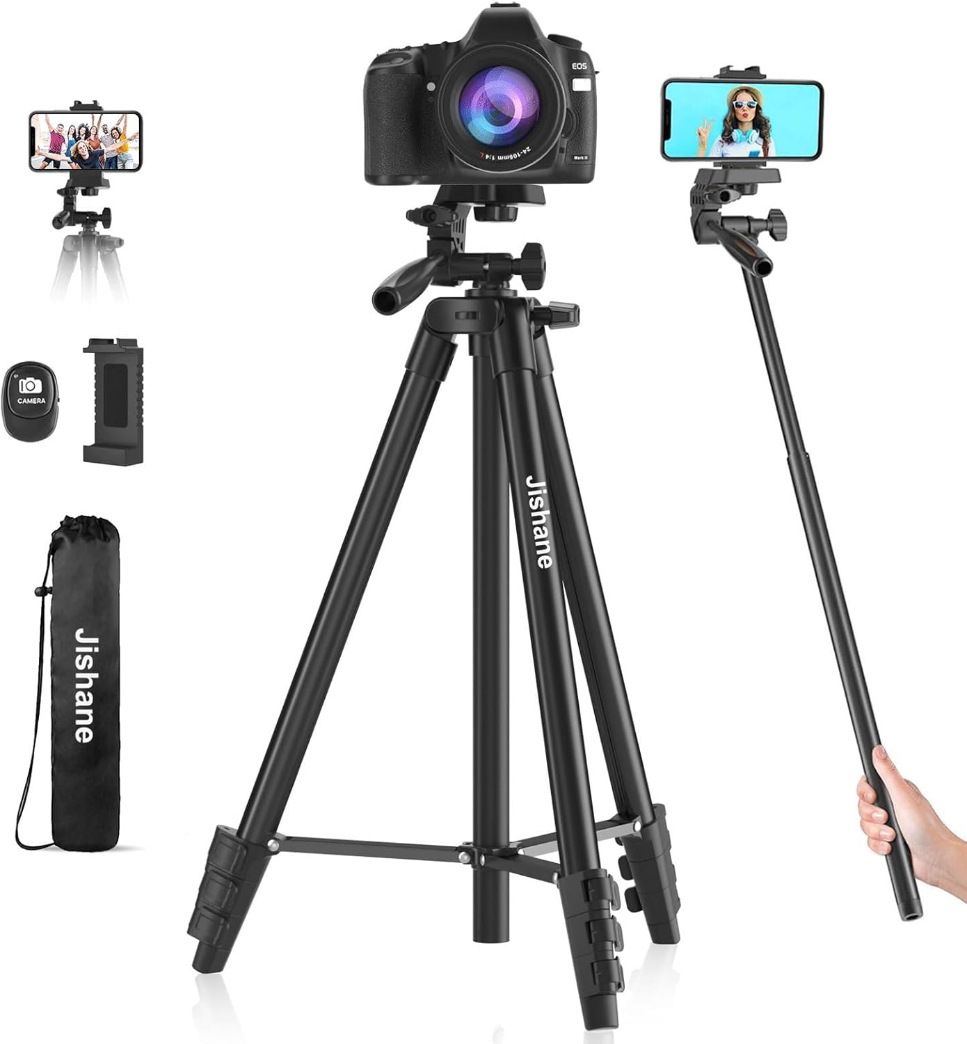 71" Camera Tripod, Versatile Cell Phone Tripod with Wireless Remote 71, Black