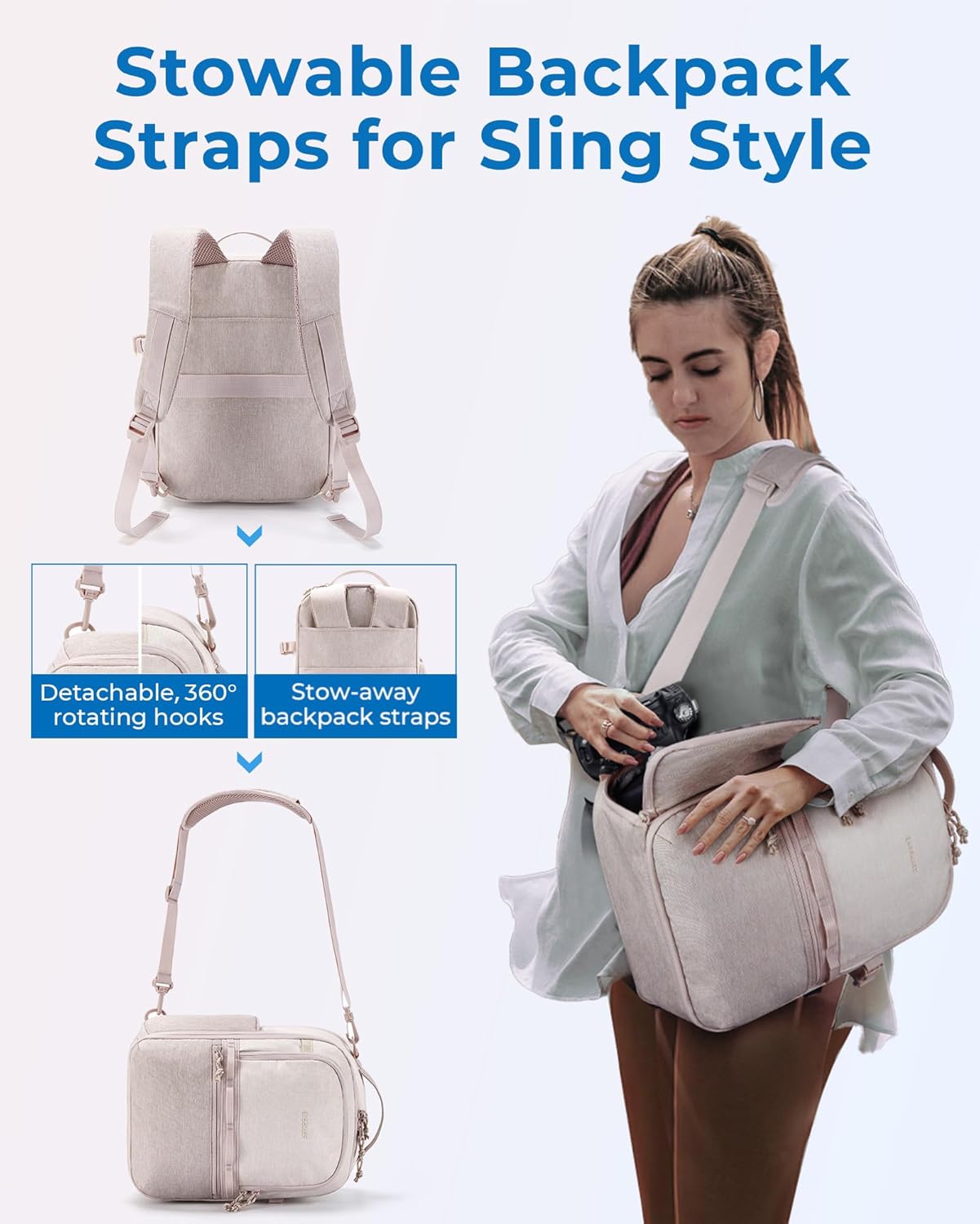 BAGSMART Camera Backpack, DSLR SLR Small Bags for Photographers Beige - Image 2