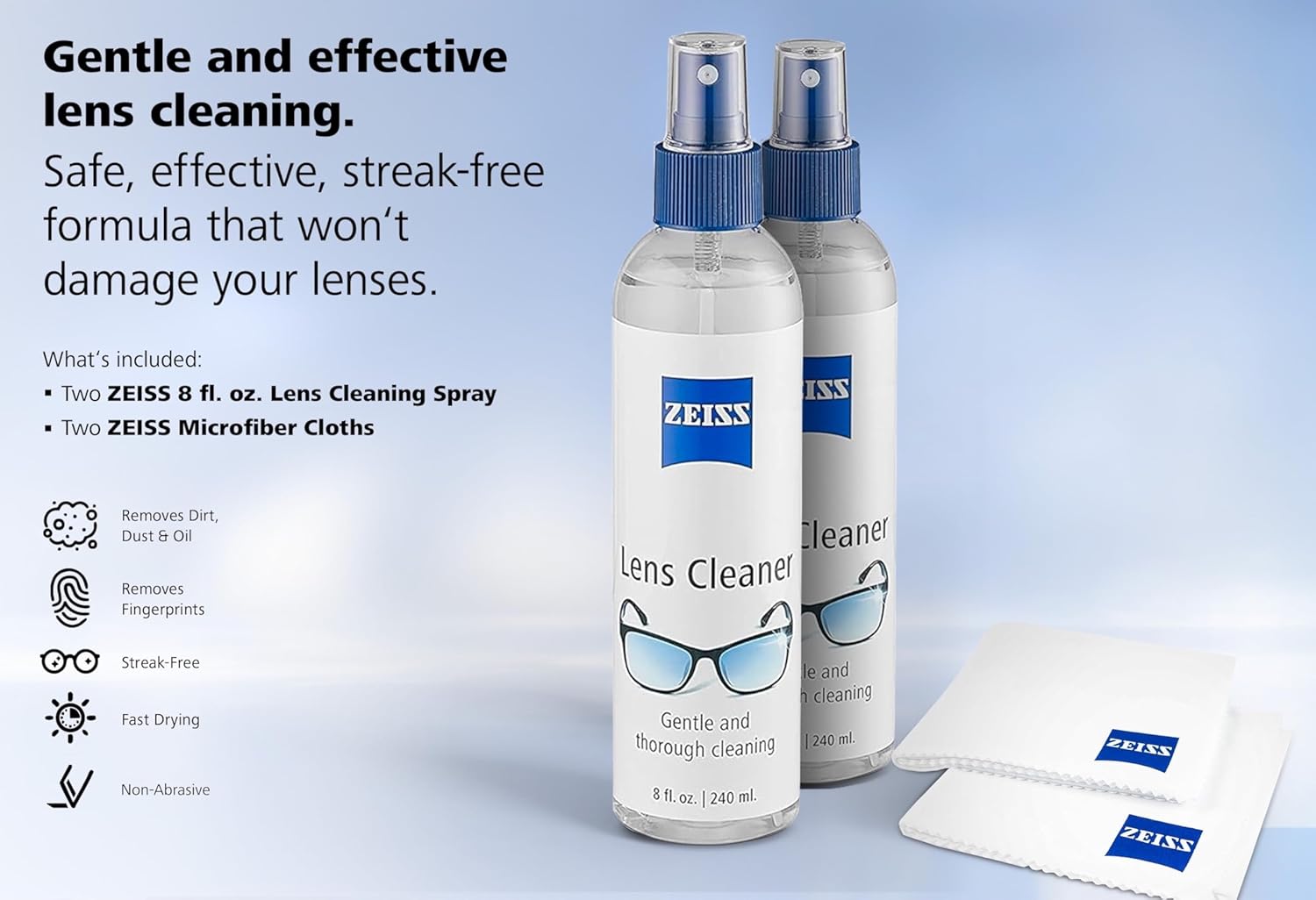 ZEISS Lens Care Pack – 2x 8oz Streak-Free Spray and Microfiber Cloths... - Image 6