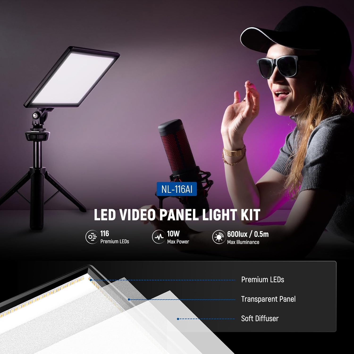 NEEWER 9" LED Video Light Panel, Dimmable DSLR Camera Soft Lighting with... - Image 2