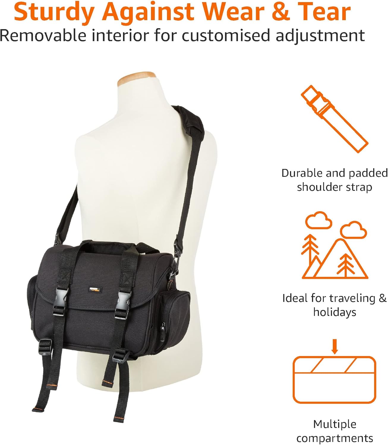 Amazon Basics Large DSLR Gadget Bag, Black with Grey Interior - Image 4