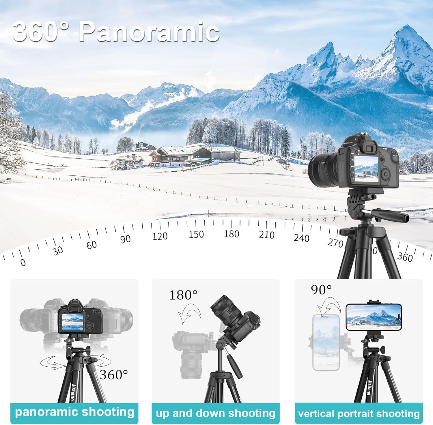 71" Camera Tripod, Versatile Cell Phone Tripod with Wireless Remote 71, Black - Image 2