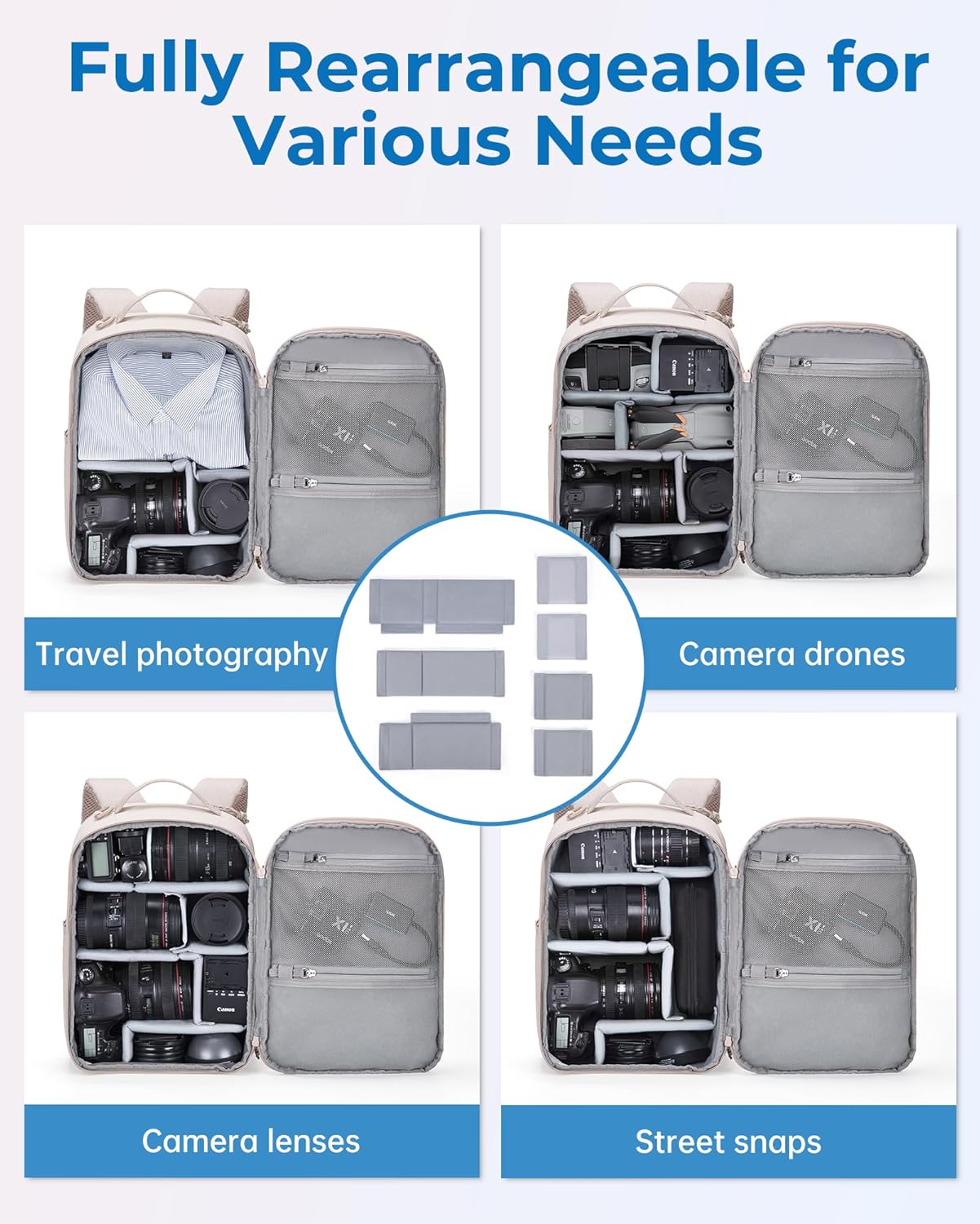 BAGSMART Camera Backpack, DSLR SLR Small Bags for Photographers Beige - Image 5