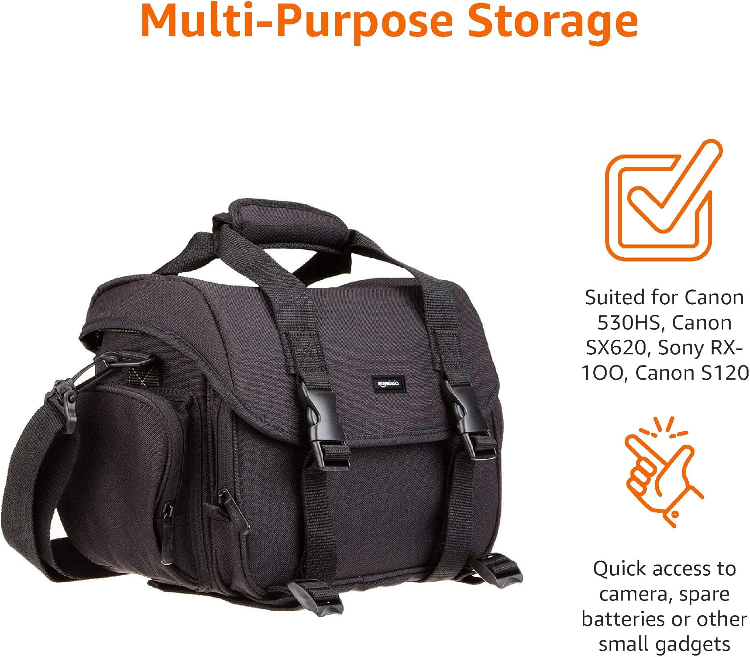 Amazon Basics Large DSLR Gadget Bag, Black with Grey Interior - Image 3