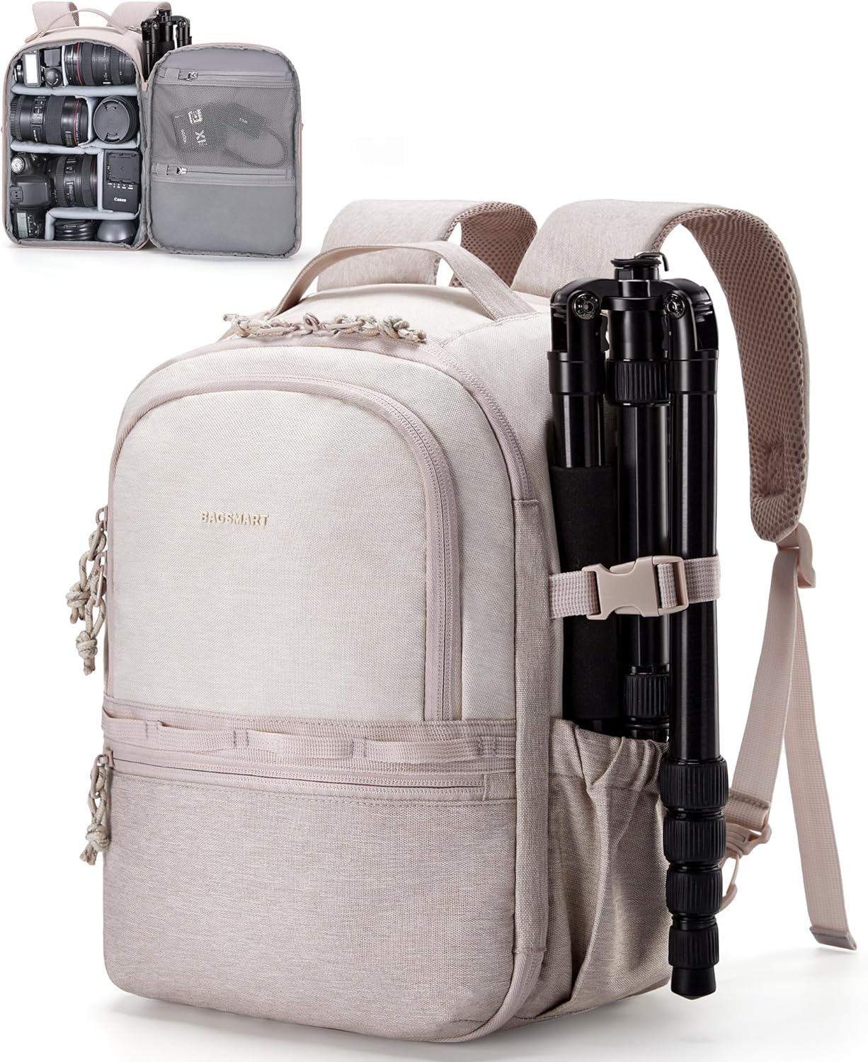BAGSMART Camera Backpack, DSLR SLR Small Bags for Photographers Beige