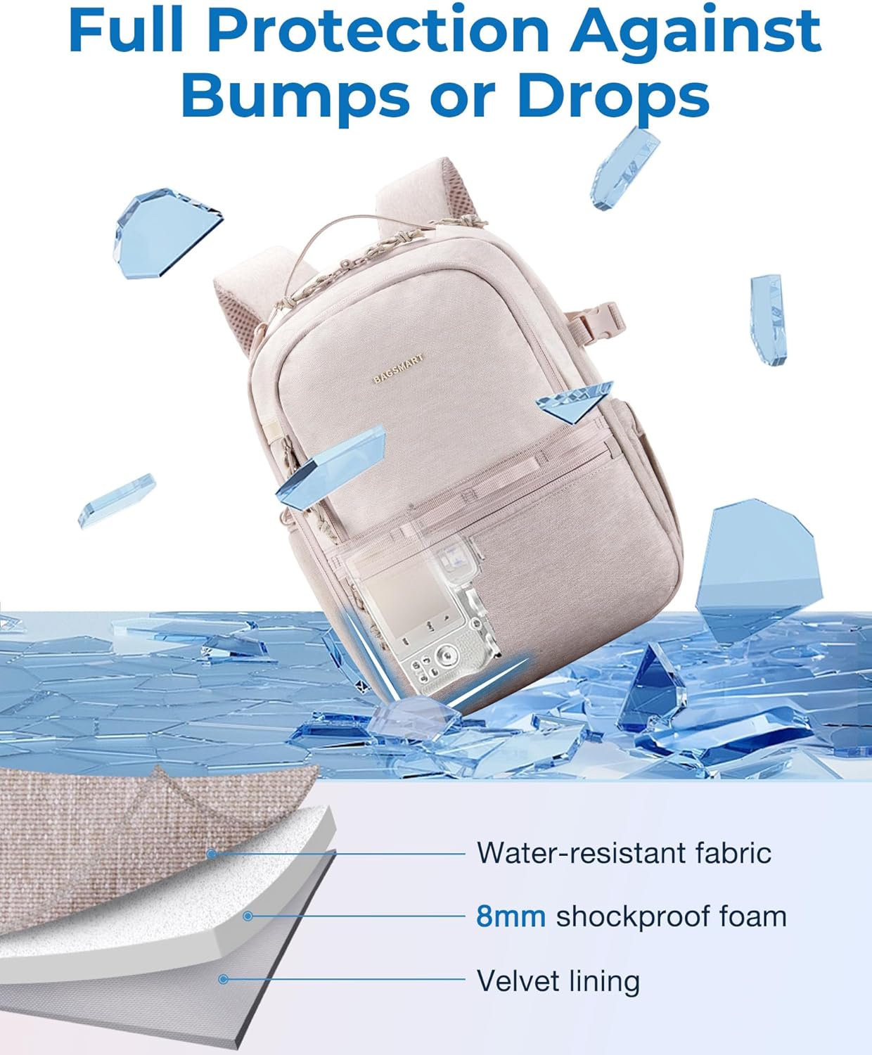 BAGSMART Camera Backpack, DSLR SLR Small Bags for Photographers Beige - Image 3