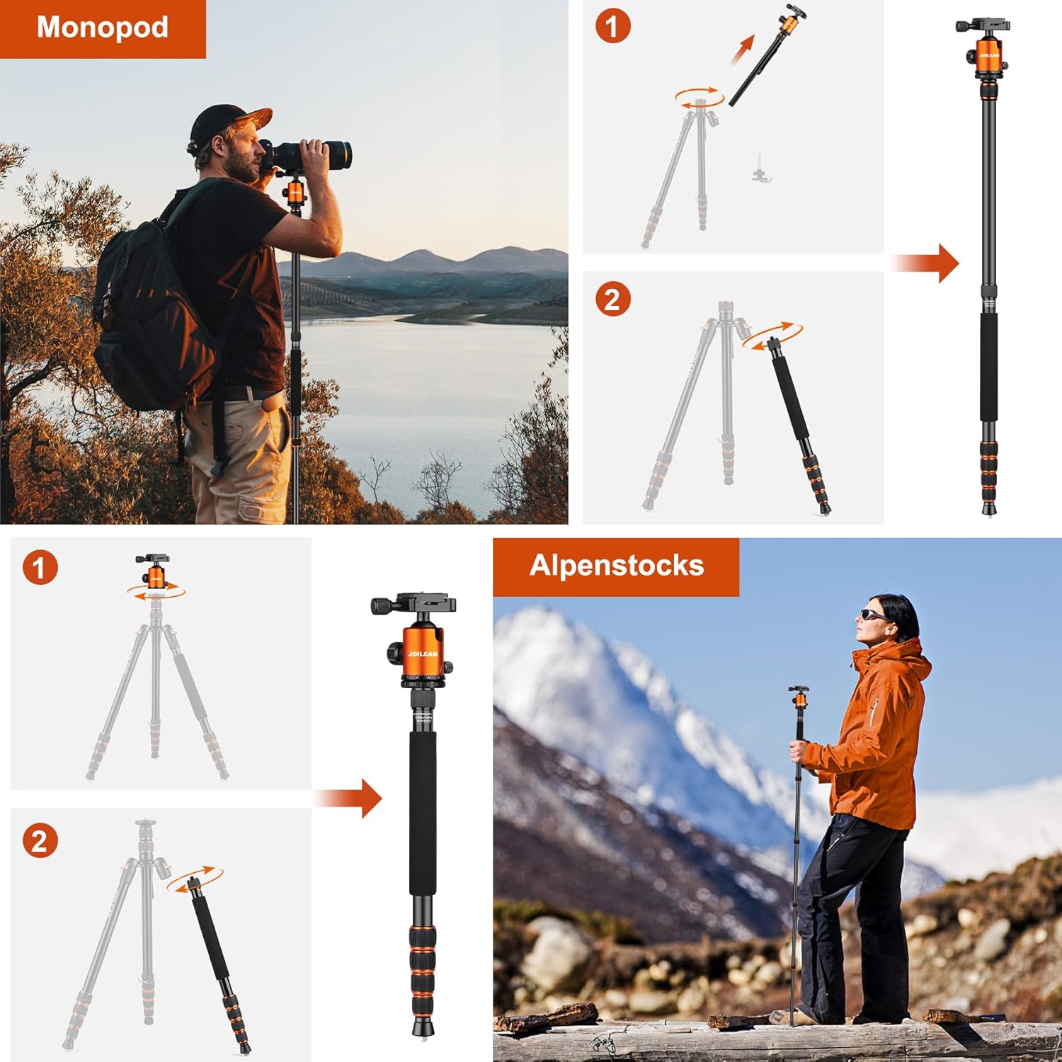 80/85 inches Heavy Duty Tripod for Camera and Phone, 85" 85 Inch, Orange - Image 7