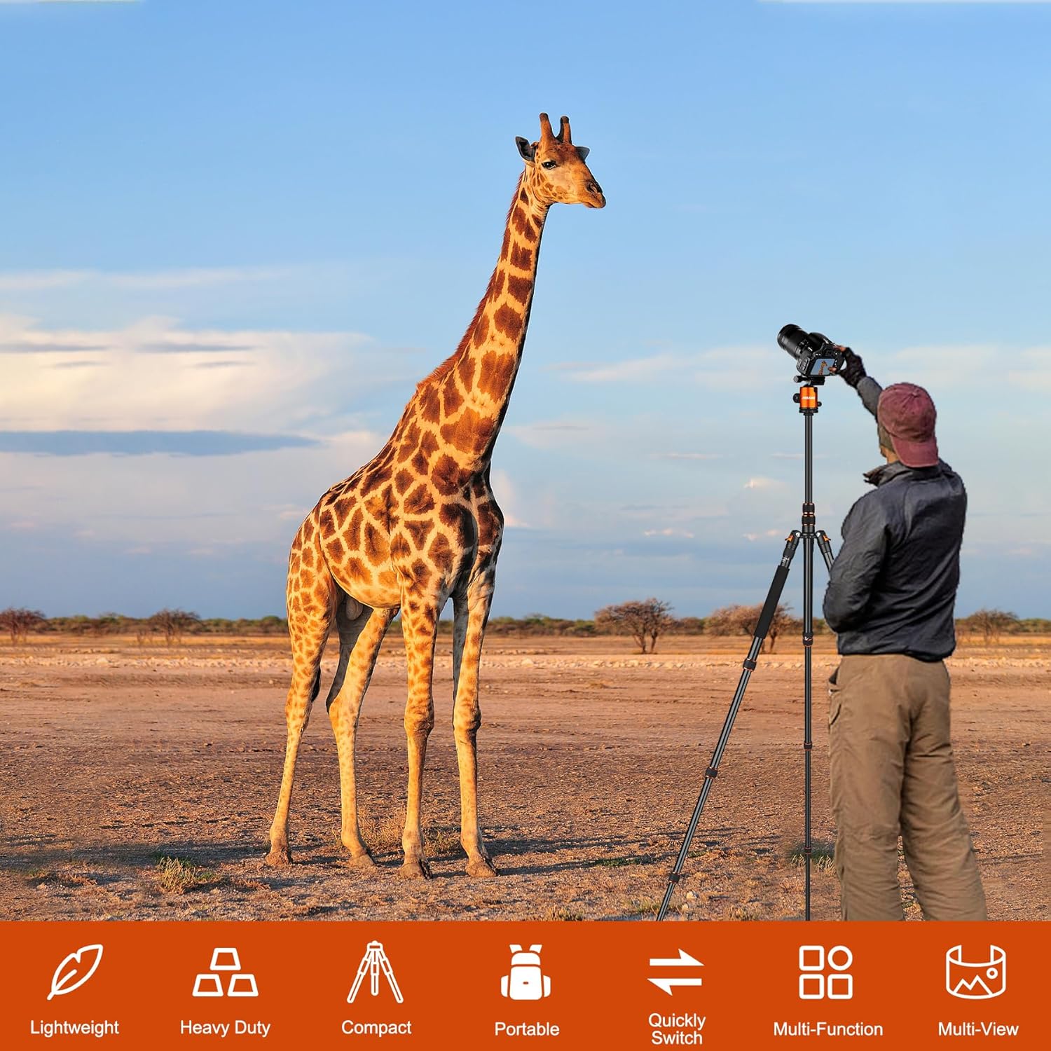 80/85 inches Heavy Duty Tripod for Camera and Phone, 85" 85 Inch, Orange - Image 4