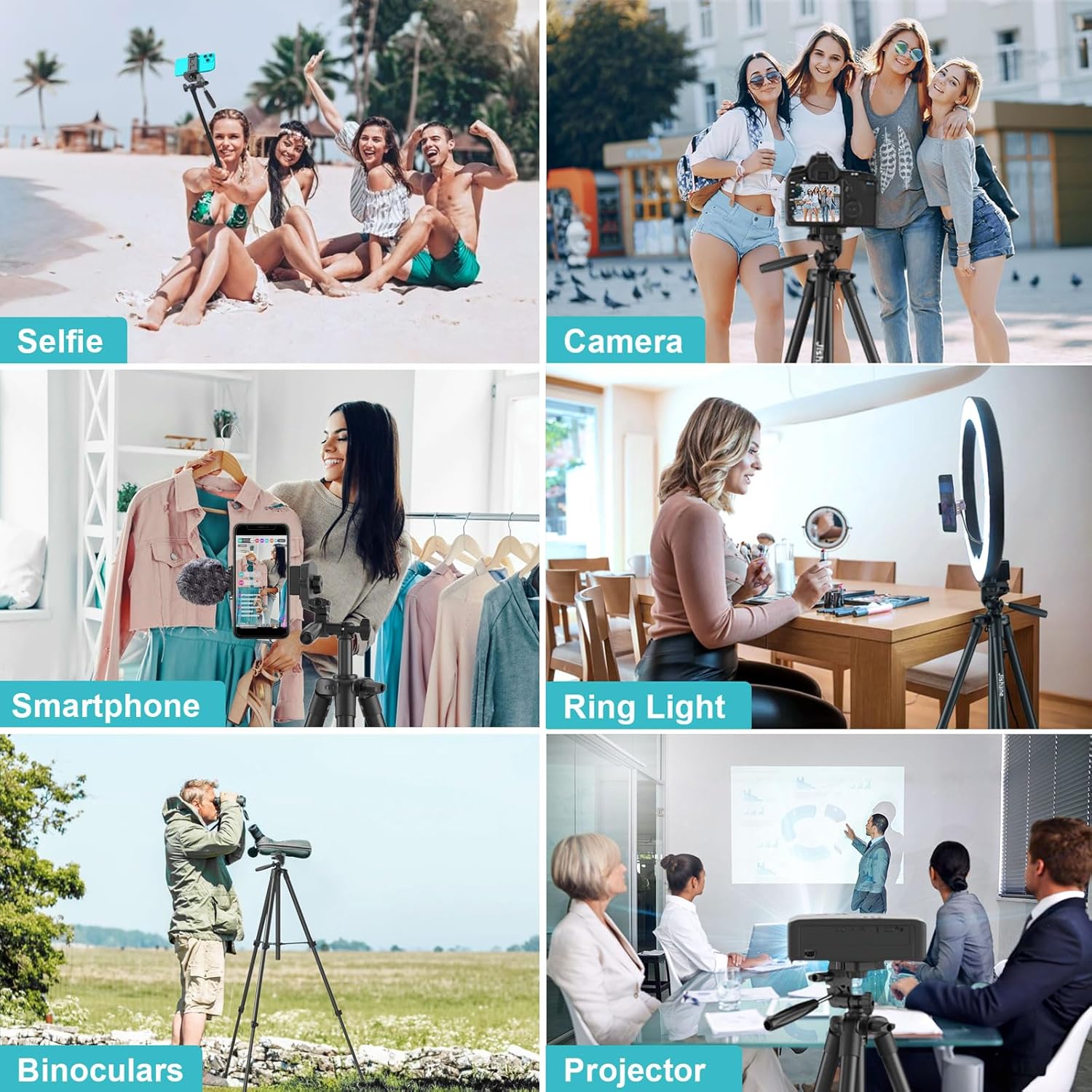 71" Camera Tripod, Versatile Cell Phone Tripod with Wireless Remote 71, Black - Image 6